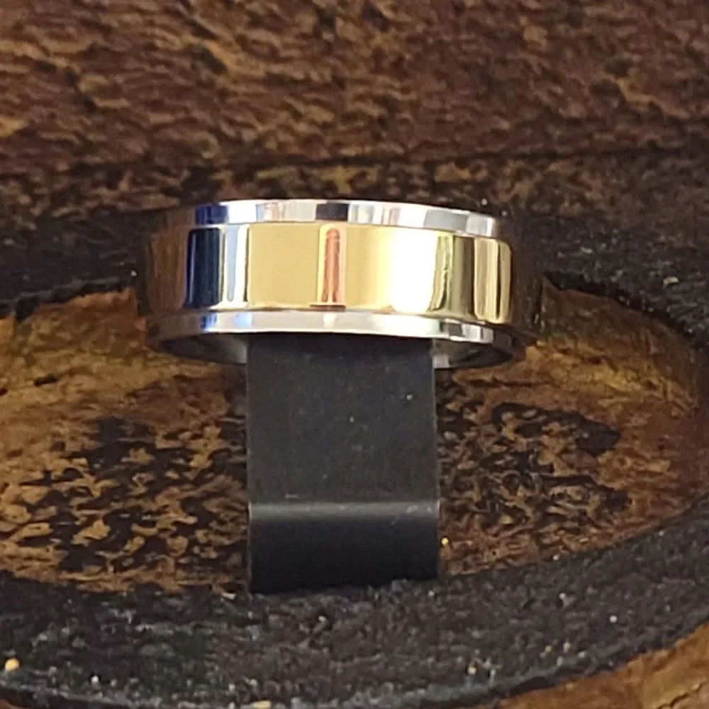 Gold and Silver Men's Fidget Spinner Wedding Ring Band - Anxiety Ring